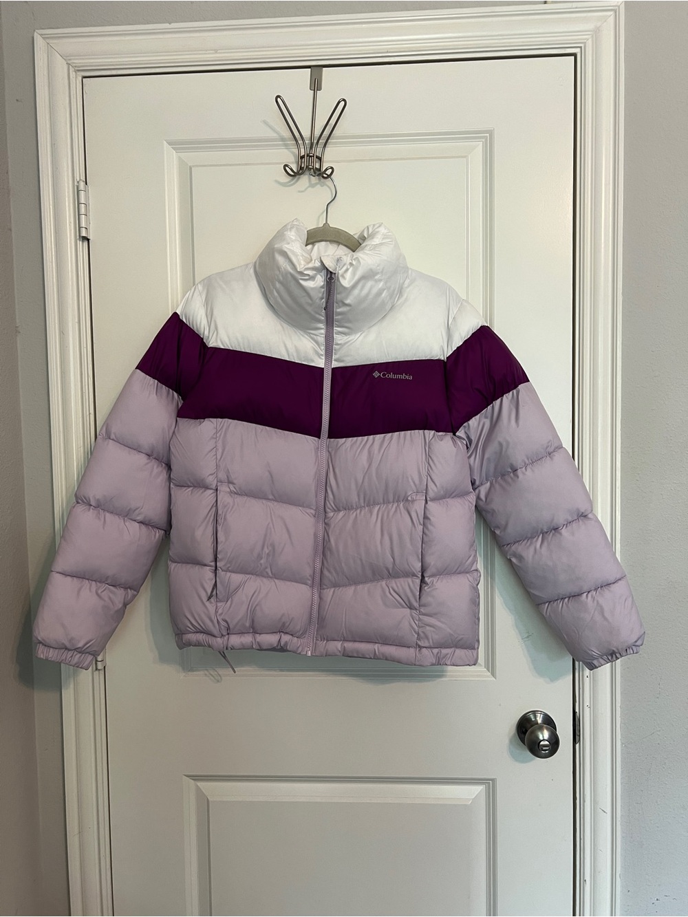 Columbia Lilac and White Colorblock Puffy Jacket